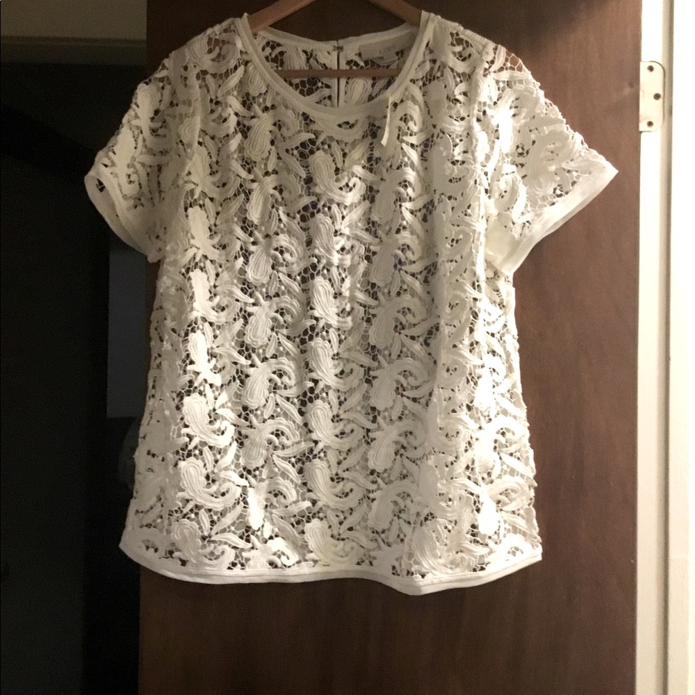 Ann Taylor Loft White Crochet Sheer Top (27”)